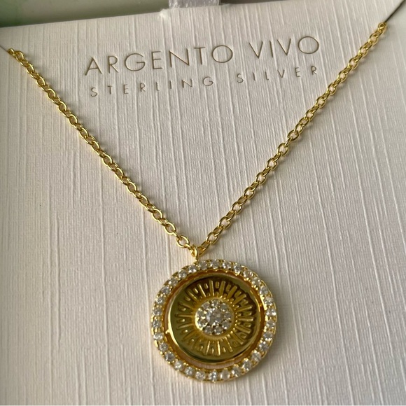 + ARGENTO VIVO + Sterling Silver CZ Coin Pendant Necklace - Picture 6 of 6